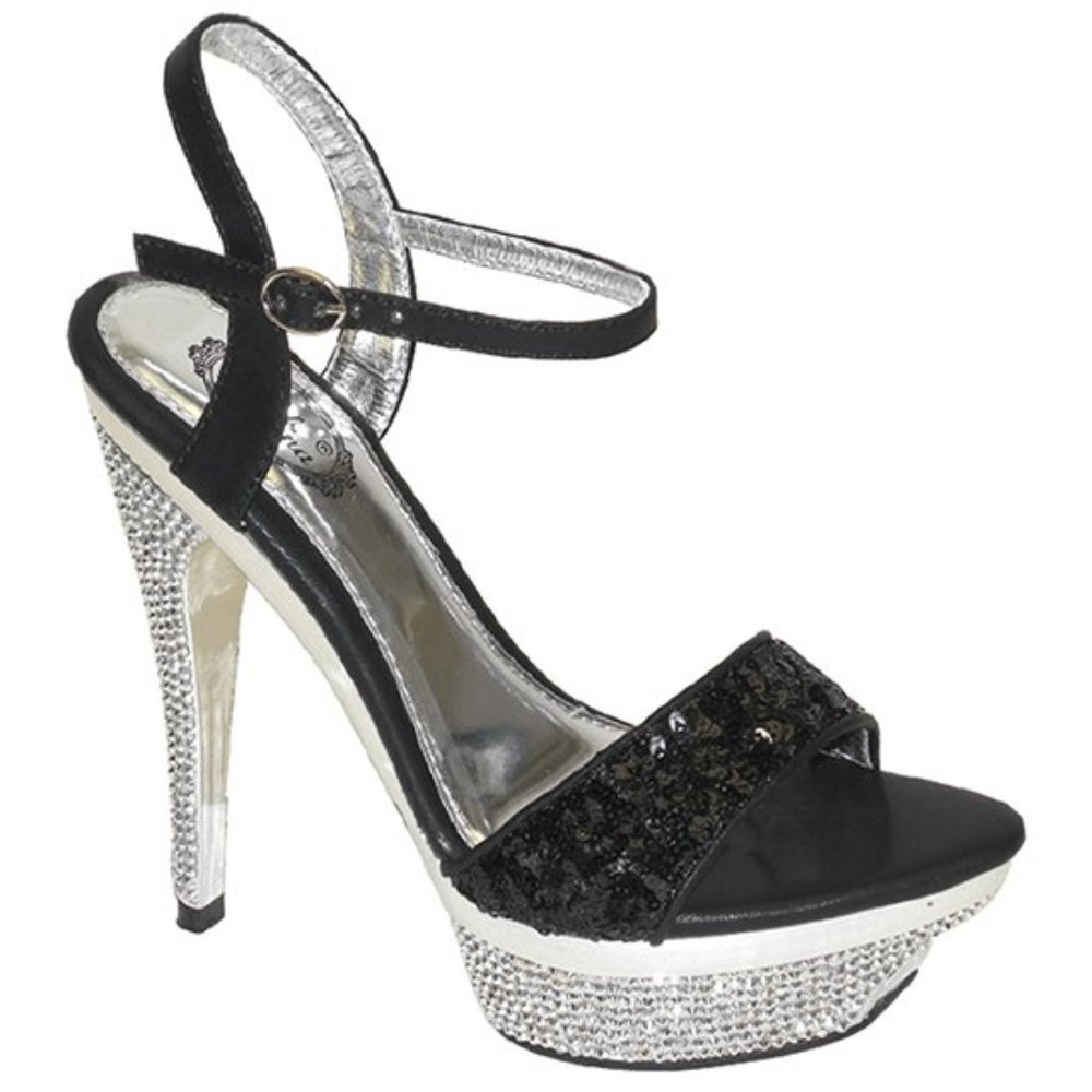 NWT/NIB Italina Black Sequin Rhinestone-Sole Sandal - sz 6